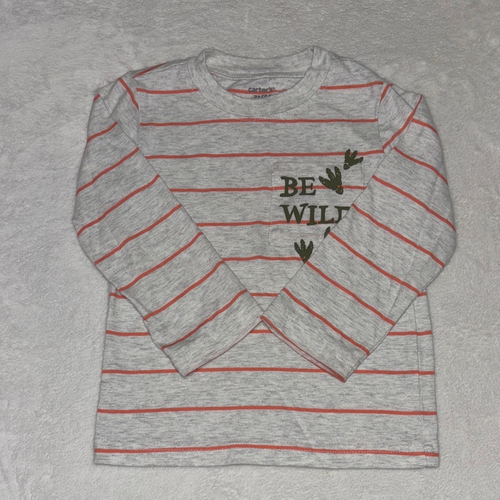 (3 for $10) carters 2T Kids Striped Shirt - Gray and Red